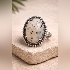 Sterling Silver Dalmatian Jasper Statement Ring | Boho Western Style